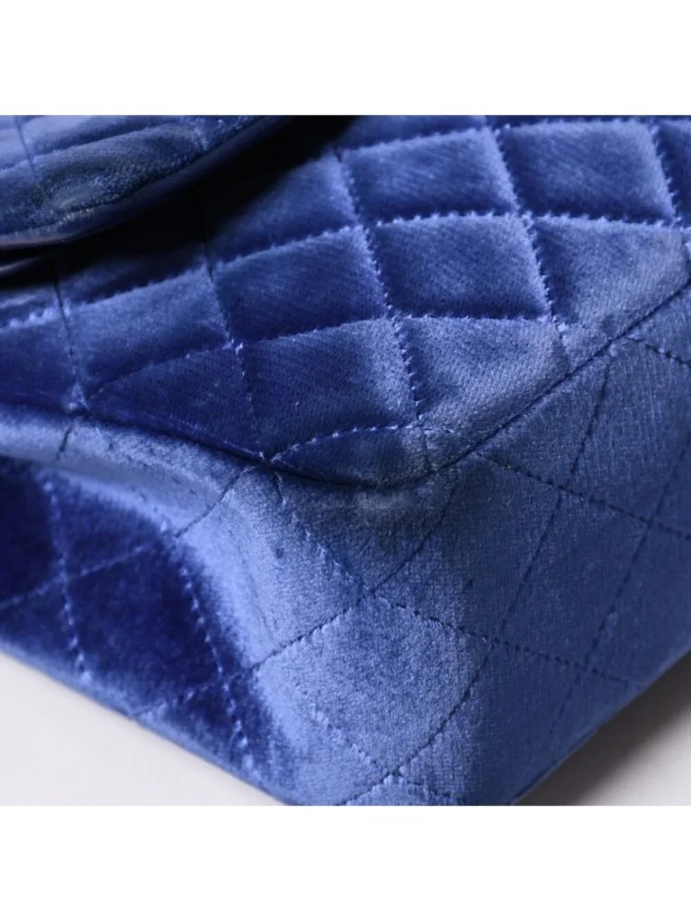 Chanel Quilted 25 Shoulder Bag Double Flap Velour Blue Black